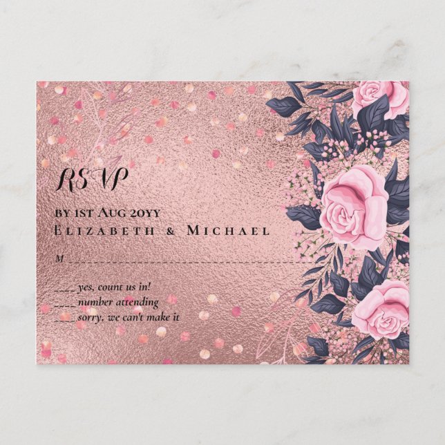 Carte Postale Tendance ROSEGOLD Mariage Metallic rose marine Par (Devant)