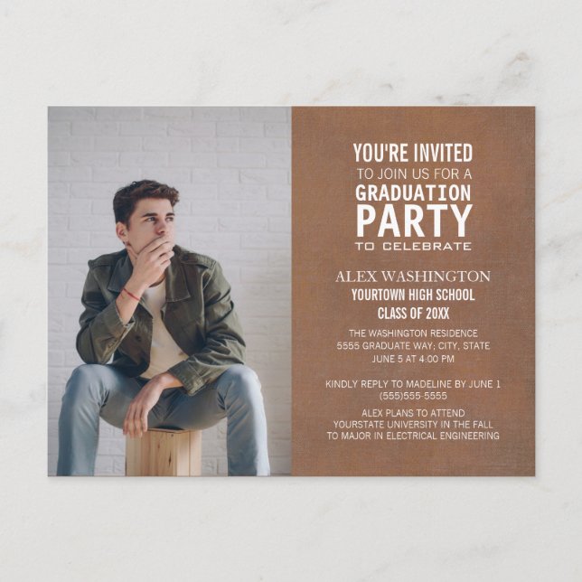 Carte Postale Tendance Rustique Brown Graduation Party Photo (Devant)