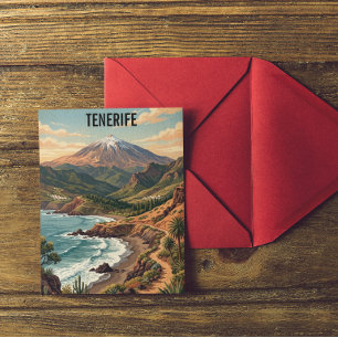 Carte Postale Tenerife Retro Travel Vintage Mont Teide & Plage