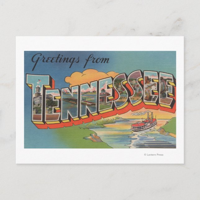 Carte Postale Tennessee (Scène de bateau à rivière) (Devant)