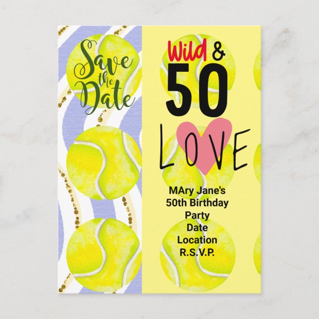 Carte Postale Tennis 50e Anniversaire  Sauvegarder la Date pour  (Devant)