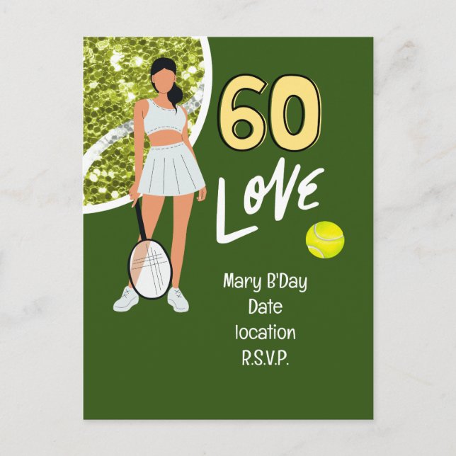 Carte Postale Tennis 60e anniversaire pour joueuse (Devant)