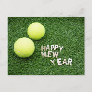 Carte Postale Tennis ball Bonne année sur l'herbe verte
