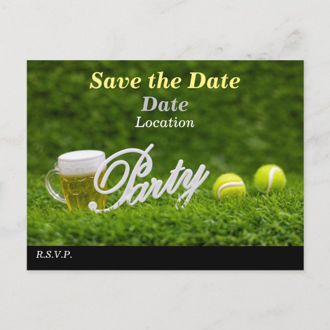 Carte Postale Tennis ball et bière enregistrer la date pour la p (Devant)