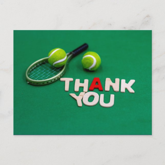 Carte Postale Tennis ball et merci mot sur vert (Devant)
