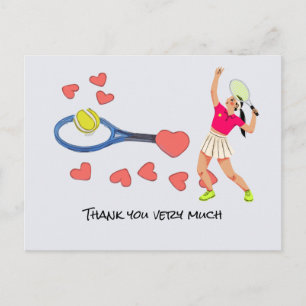 Carte Postale Tennis balle avec Merci en raquette bleue avec amo