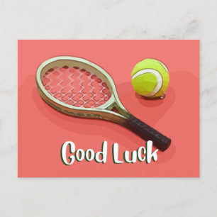 Carte Postale Tennis Bonne chance sur arrière - plan rouge 