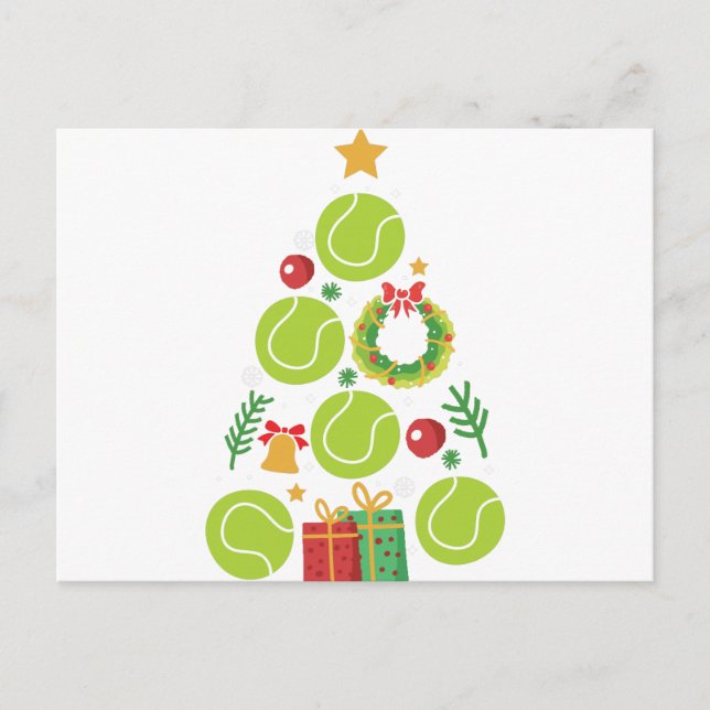 Carte Postale Tennis Christmas Tree | Cadeau de Noël Sports (Devant)