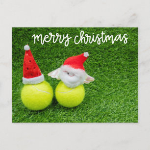 Carte Postale Tennis de Noël avec chapeau de Père Noël sur balle