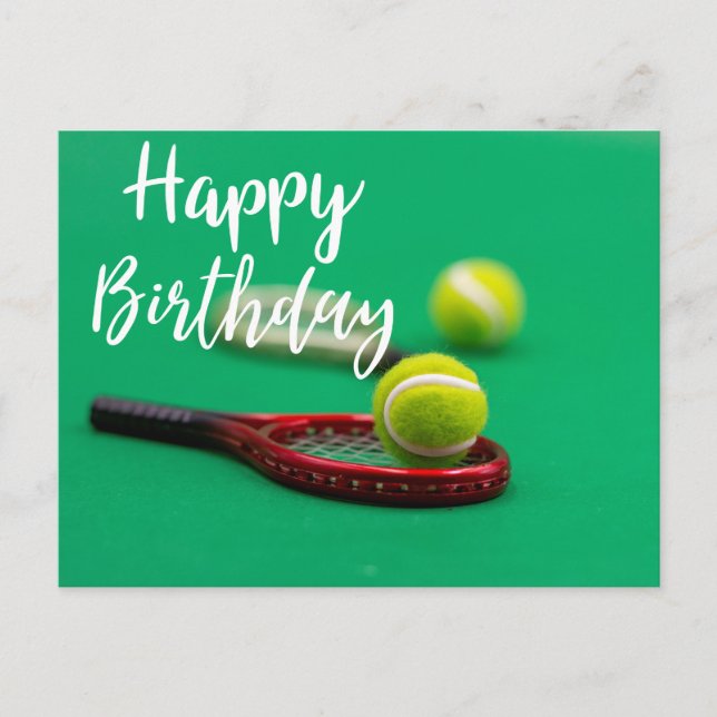 Carte Postale Tennis et raquette rouge sur green Joyeux Annivers (Devant)
