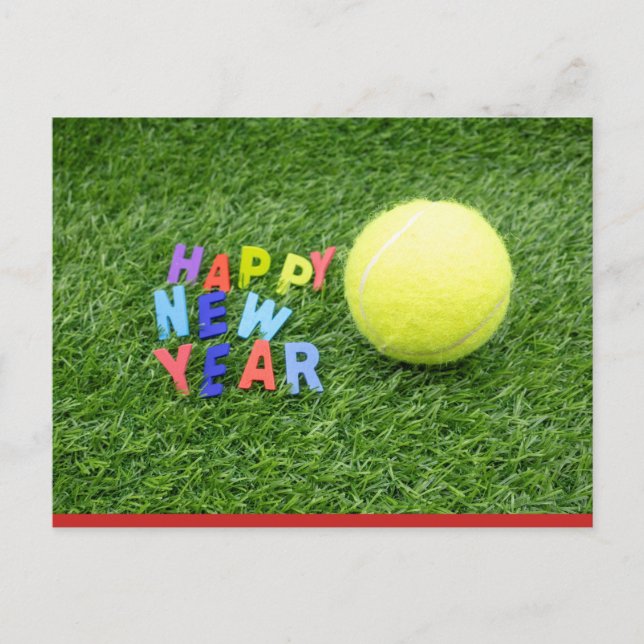 Carte Postale Tennis heureux Nouvel An & balle de tennis (Devant)
