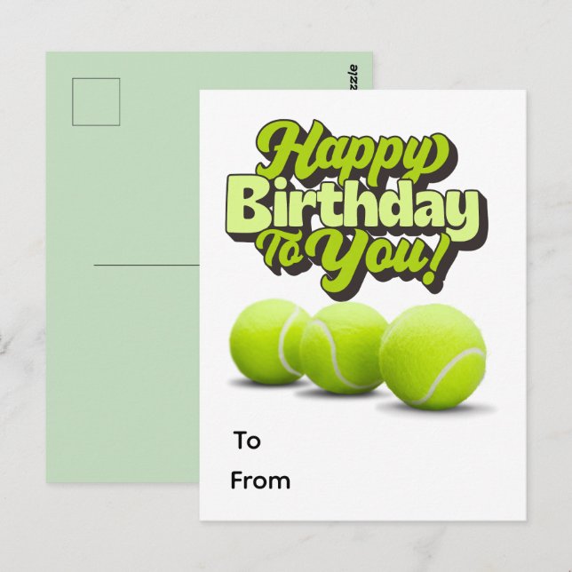 Carte Postale Tennis Joyeux Anniversaire avec balle de tennis  (Devant / Derrière)