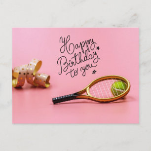 Carte Postale Tennis Joyeux anniversaire avec balle et raquette 