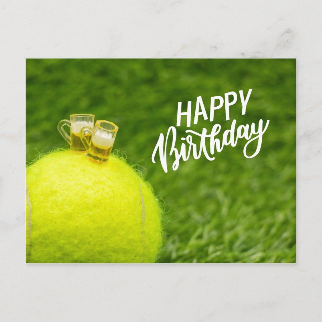 Carte Postale Tennis Joyeux Anniversaire Balle de tennis avec bi (Devant)