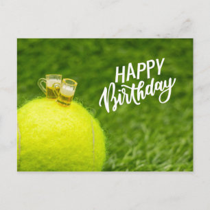 Carte Postale Tennis Joyeux Anniversaire Tennis ball avec bière 