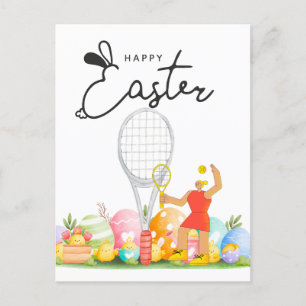 Carte Postale Tennis Joyeux Pâques à Tennis Joueur avec oeufs