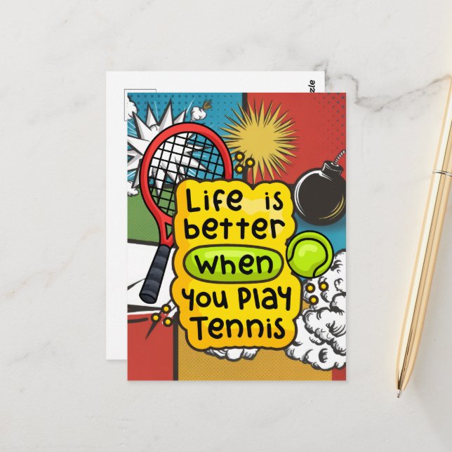 Carte Postale Tennis Life mieux quand vous jouez au tennis (Devant/Arrière en situation)