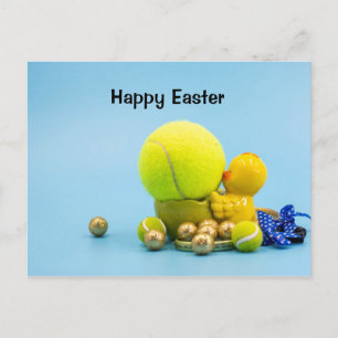 Carte Postale Tennis Pâques vacances avec poulet et balle