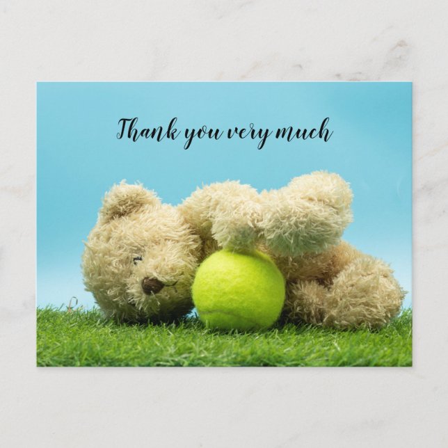 Carte Postale Tennis Teddy L'ours tient une balle de tennis merc (Devant)