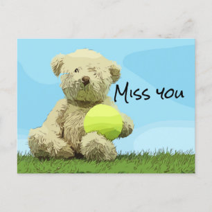 Carte Postale Tennis Teden ours Joueur tient le ballon Miss You 