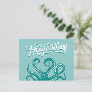 Carte Postale Tentacles de pieuvre sauvage verte Joyeux annivers