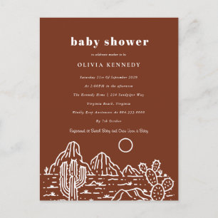 Carte Postale Terracota Baby shower Cactus Line Art Desert