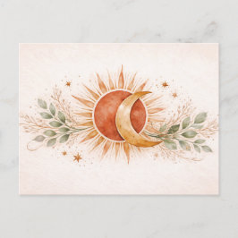 Carte Postale Terracotta Boho Céleste Soleil Lune Botanique