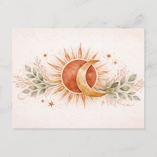 Carte Postale Terracotta Boho Celestial Sun Moon Botanical (Devant)