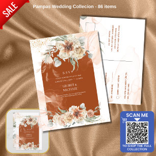 Carte Postale Terracotta Floral Pampas Grass RSVP MARIAGE