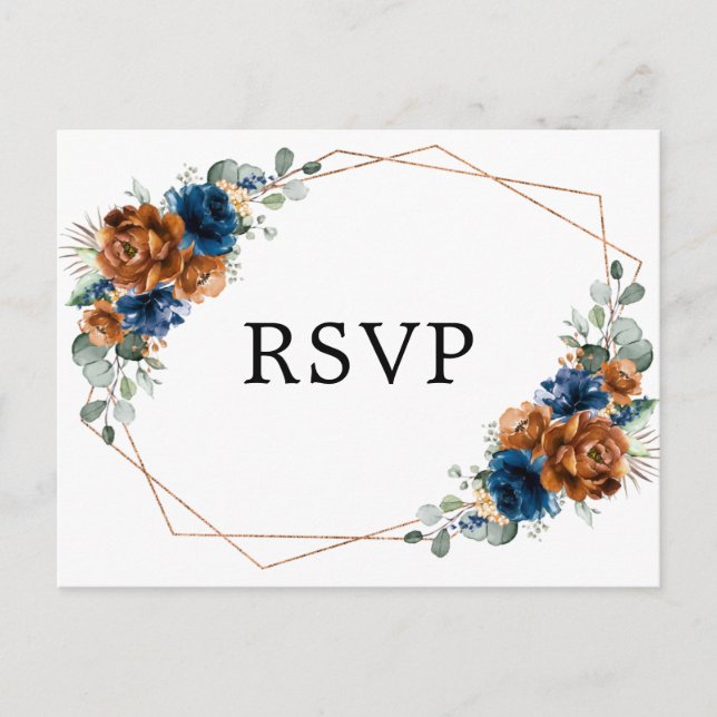 Carte Postale Terracotta Marine Bleu Vert Géométrique RSVP (Devant)