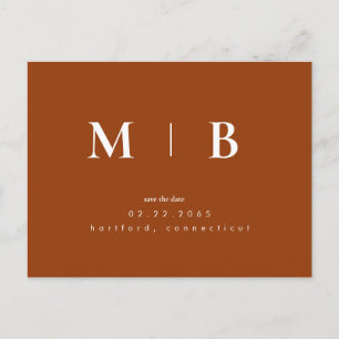 Carte Postale Terracotta Monogramme contemporain Enregistrer la