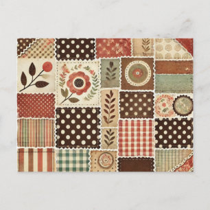 Carte Postale Terre cuite Patchwork Quilt Rustique Floral Design
