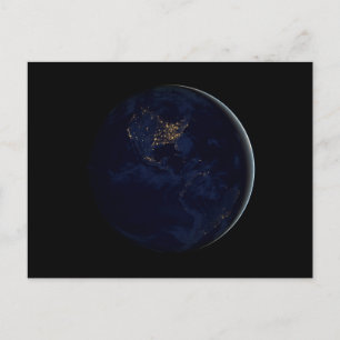 Carte Postale Terre entière la nuit avec les lumières des villes