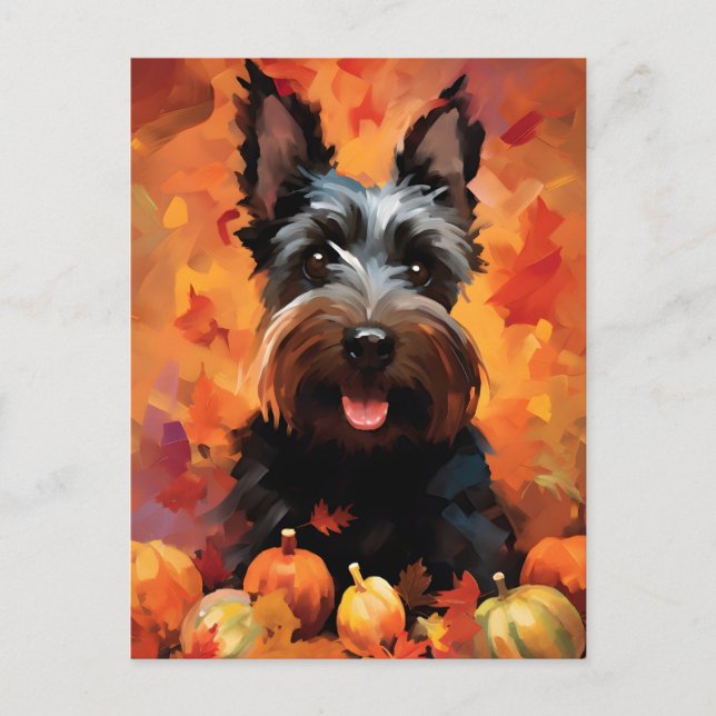 Carte Postale Terrier Écossais Action de grâce d'automne  (Devant)