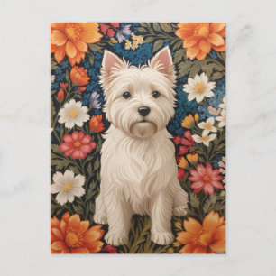 Carte Postale Térrier West Highland élégant Fleur floral coloré