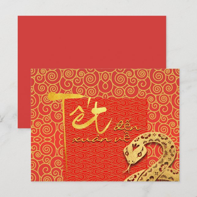 Carte Postale Têt arrive Printemps Nouvel An vietnamien Serpent  (Devant / Derrière)