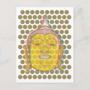 Carte Postale Tête de Bouddha Visage Jaune Décalage Moderne Pop 