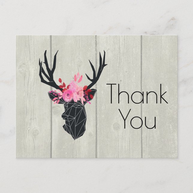 Carte Postale Tête de cerf géométrique avec couronne florale sur (Devant)