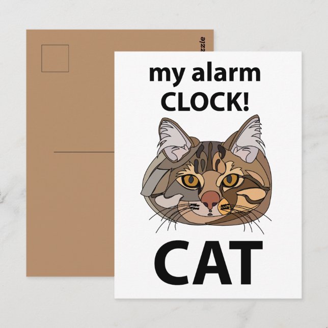 Carte Postale Tête de chat Mon réveil Chat tigré (Devant / Derrière)