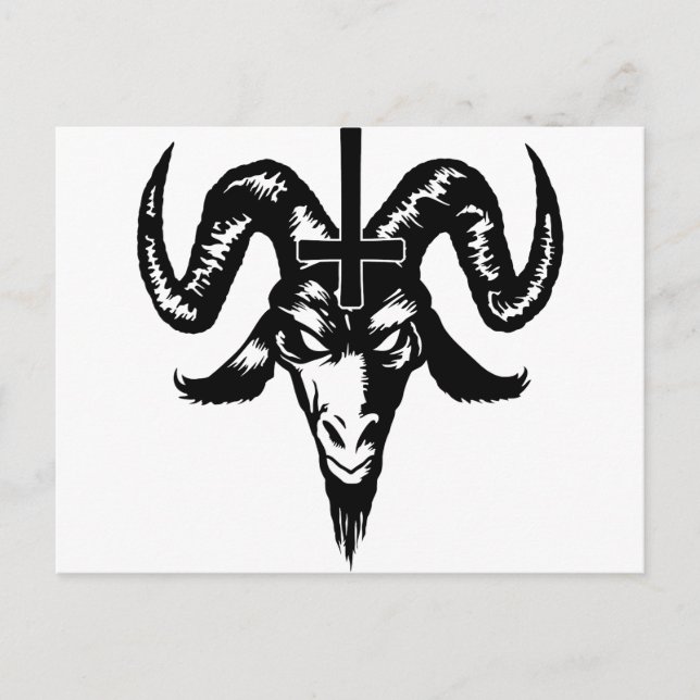 Carte Postale Tête de chèvre satanique avec croix (noir) (Devant)