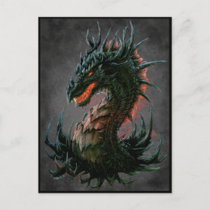 Carte Postale Tête de dragon noir Regal - Couleur complète
