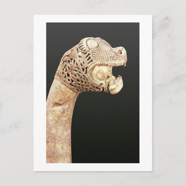 Carte Postale tête de figurine d'un long navire viking, trouvé à (Devant)