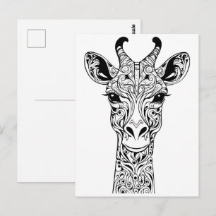 Carte Postale Tête de girafe dessin gribouillé. dessin gribouill