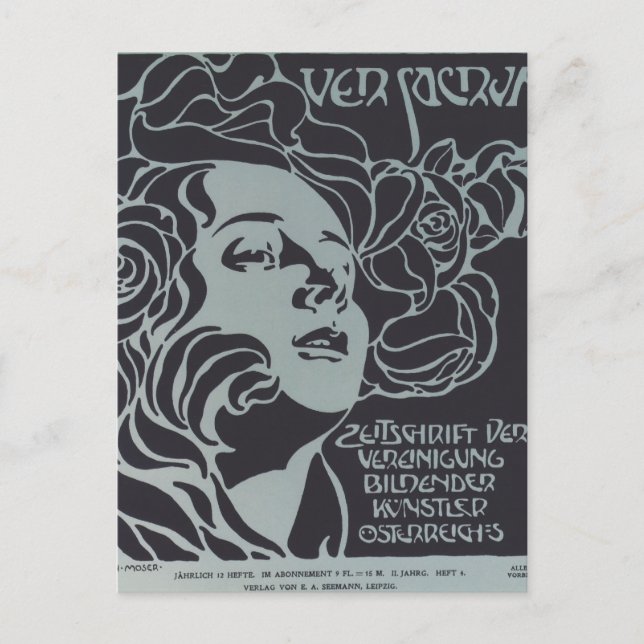 Carte Postale Tête de Koloman Moser-Girl. Design de couverture V (Devant)