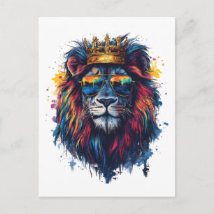 Carte Postale Tête de lion audacieux avec lunettes de soleil et 