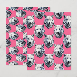 Carte Postale Tête de loup blanc motif design rose