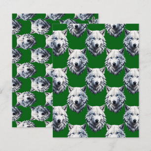 Carte Postale Tête de loup blanc motif design vert