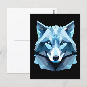 Carte Postale Tête de loup géométrique bleue