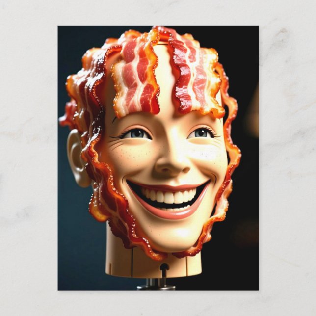 Carte Postale Tête de mannequin étrange avec Bacon (Devant)