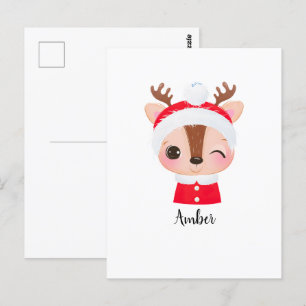 Carte Postale Tête de renne de Père Noël Noël mignonne